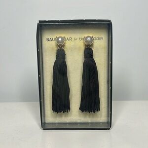 Brand New Baublebar Pearl/Gold Pearl String Tassel Drop Black Earrings